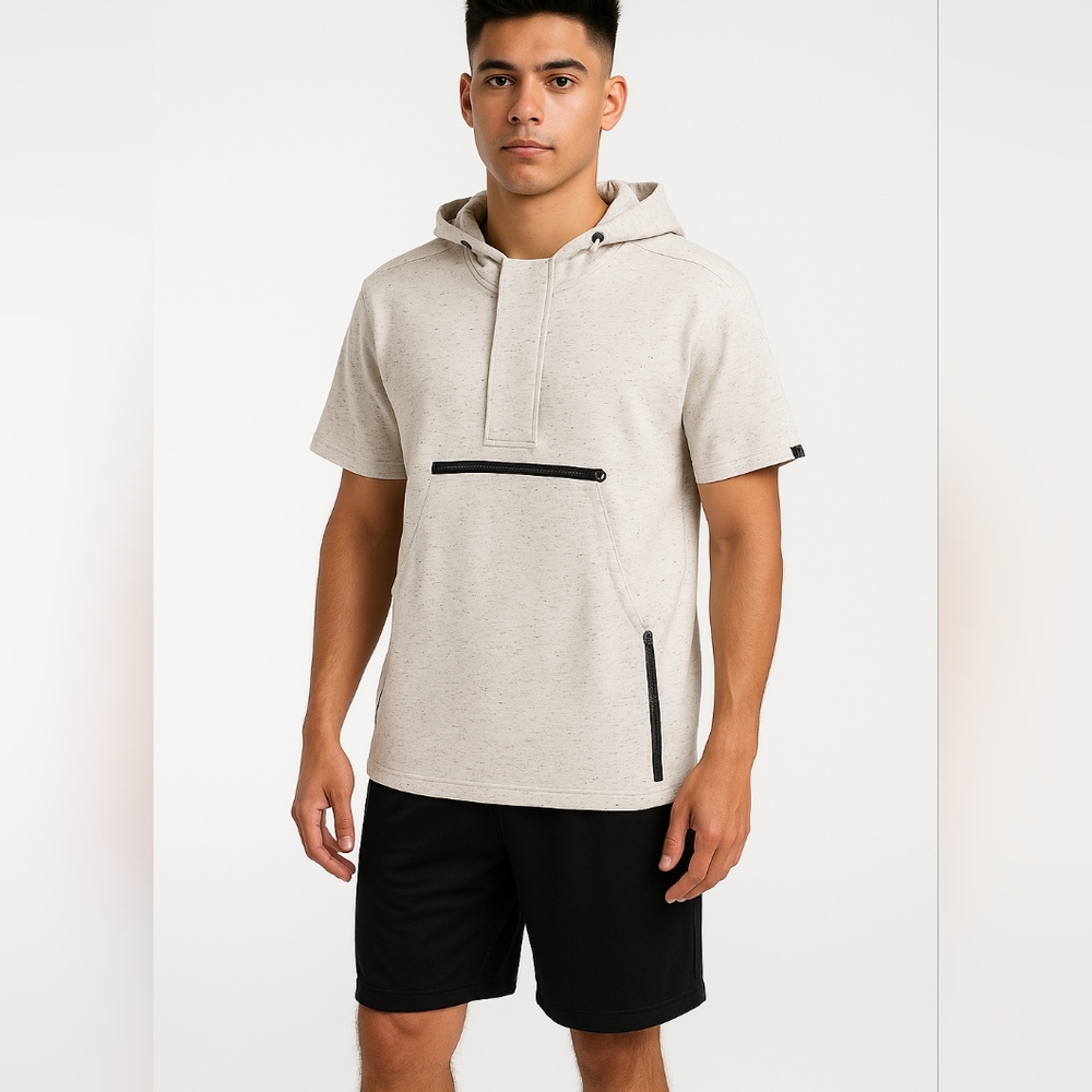 RISE AS 1NE Sz L Speckled Sweatshirt 1/4 Zip Up Hoodie Zip Pouch Double Pockets